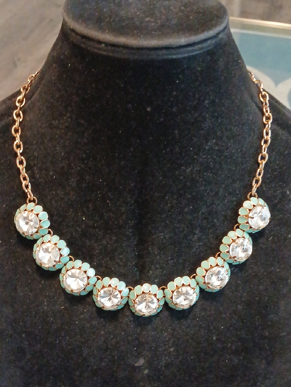 Top It Off Gold-Tone Mint Floral Crystal Statement Necklace
